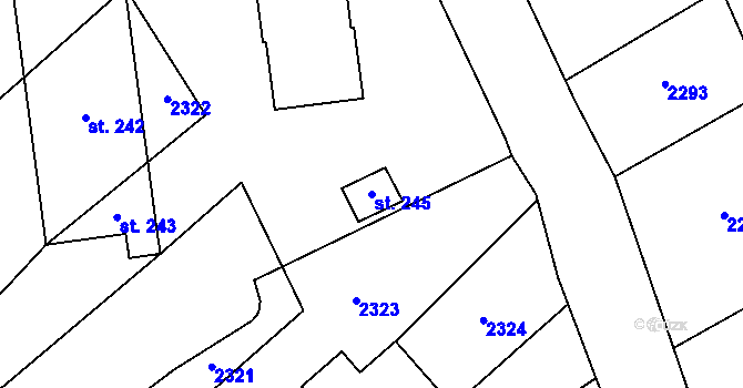 Parcela st. 245 v KÚ Hruška, Katastrální mapa