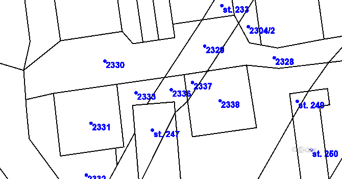 Parcela st. 2336 v KÚ Hruška, Katastrální mapa