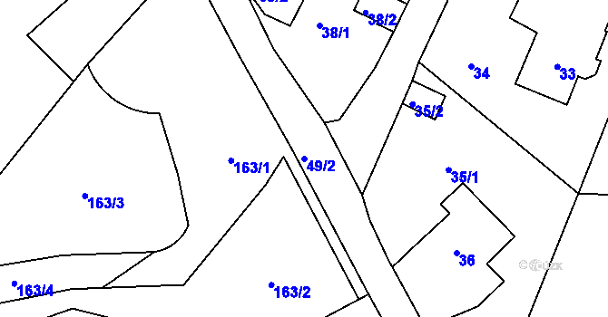 Parcela st. 49/2 v KÚ Henčov, Katastrální mapa