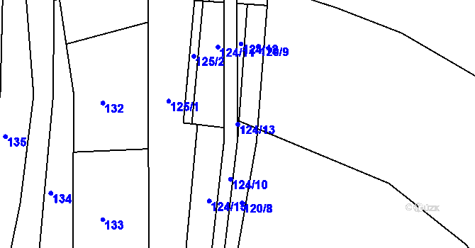Parcela st. 124/13 v KÚ Henčov, Katastrální mapa