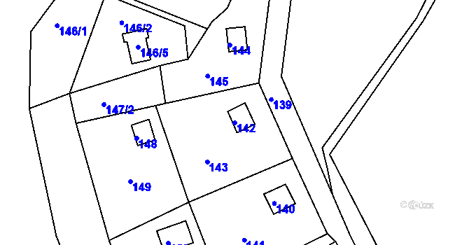 Parcela st. 142 v KÚ Henčov, Katastrální mapa