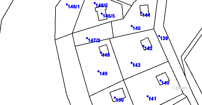 Parcela st. 148 v KÚ Henčov, Katastrální mapa