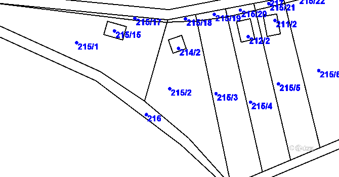 Parcela st. 215/2 v KÚ Henčov, Katastrální mapa