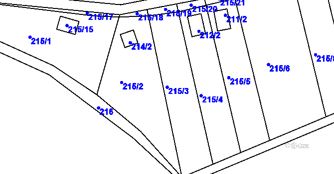 Parcela st. 215/3 v KÚ Henčov, Katastrální mapa