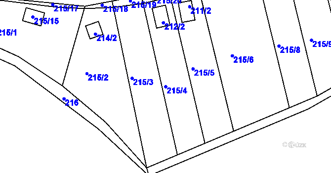 Parcela st. 215/4 v KÚ Henčov, Katastrální mapa