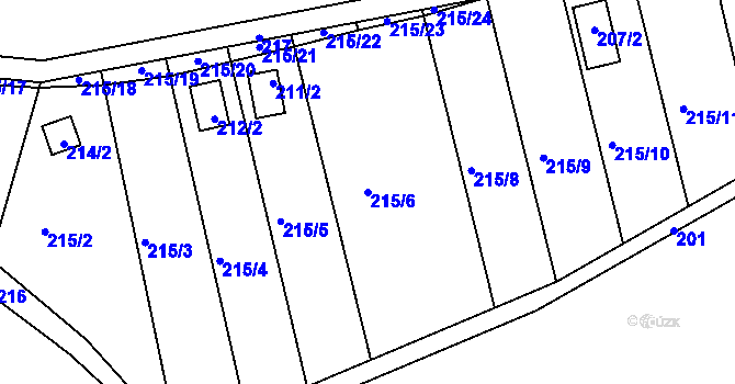 Parcela st. 215/6 v KÚ Henčov, Katastrální mapa
