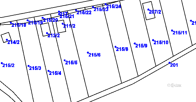 Parcela st. 215/7 v KÚ Henčov, Katastrální mapa