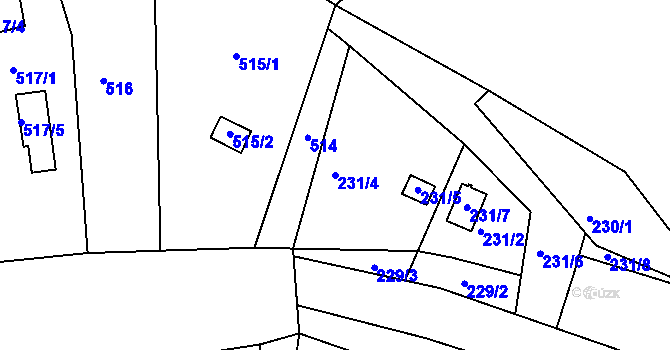 Parcela st. 231/4 v KÚ Henčov, Katastrální mapa