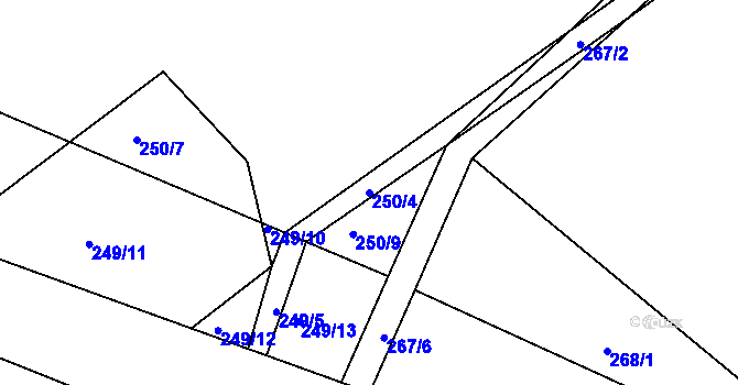Parcela st. 250/4 v KÚ Henčov, Katastrální mapa
