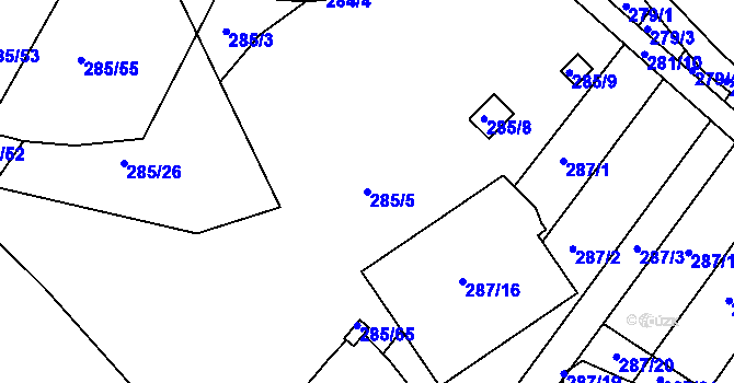Parcela st. 285/5 v KÚ Henčov, Katastrální mapa
