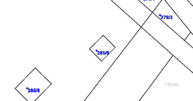 Parcela st. 285/9 v KÚ Henčov, Katastrální mapa