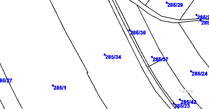 Parcela st. 285/34 v KÚ Henčov, Katastrální mapa