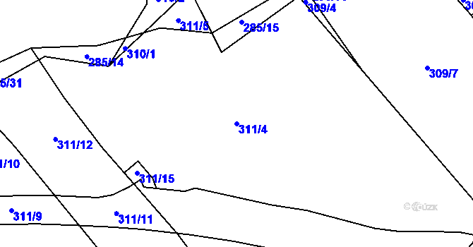 Parcela st. 311/4 v KÚ Henčov, Katastrální mapa
