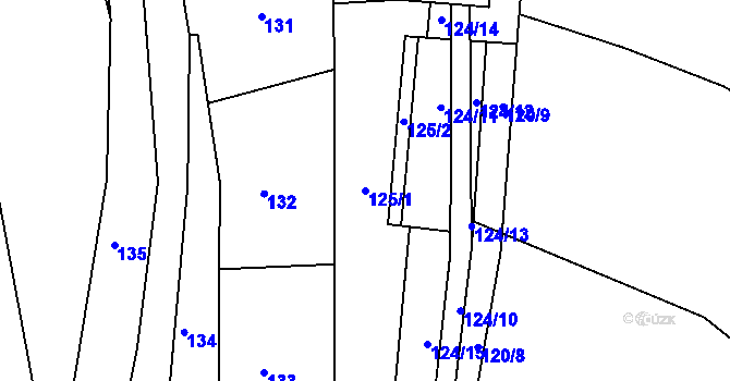Parcela st. 125/1 v KÚ Henčov, Katastrální mapa