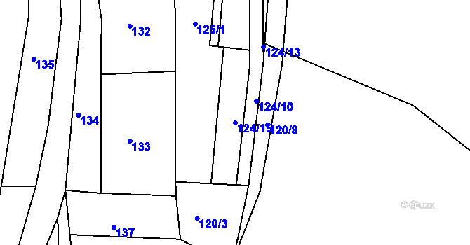 Parcela st. 124/15 v KÚ Henčov, Katastrální mapa
