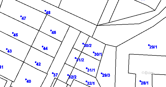 Parcela st. 30/2 v KÚ Henčov, Katastrální mapa