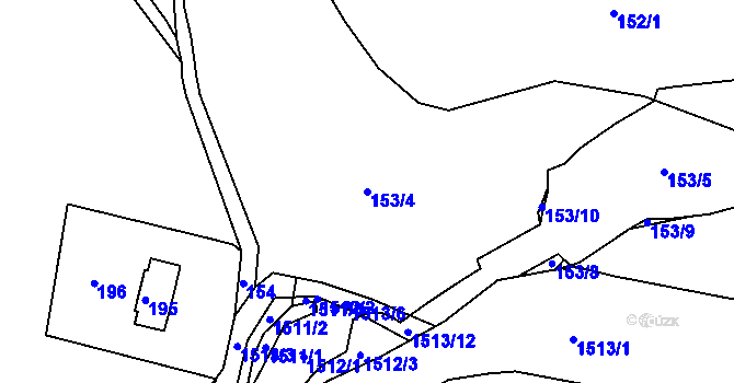 Parcela st. 153/4 v KÚ Henčov, Katastrální mapa