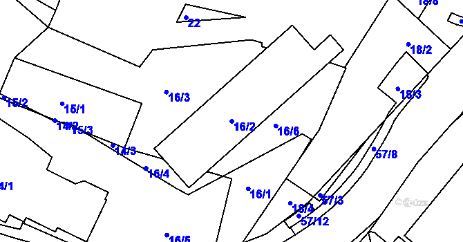 Parcela st. 16/2 v KÚ Hruškové Dvory, Katastrální mapa