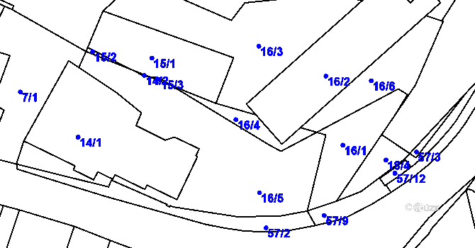 Parcela st. 16/4 v KÚ Hruškové Dvory, Katastrální mapa