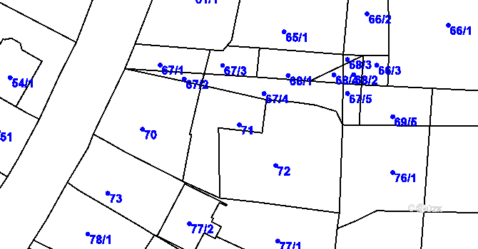 Parcela st. 71 v KÚ Hruškové Dvory, Katastrální mapa