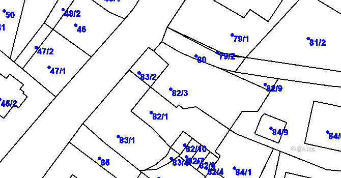 Parcela st. 82/3 v KÚ Hruškové Dvory, Katastrální mapa