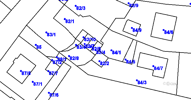 Parcela st. 82/4 v KÚ Hruškové Dvory, Katastrální mapa