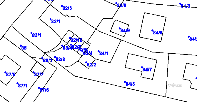 Parcela st. 84/1 v KÚ Hruškové Dvory, Katastrální mapa