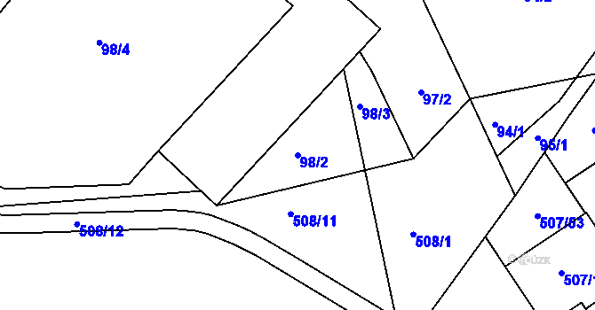 Parcela st. 98/2 v KÚ Hruškové Dvory, Katastrální mapa