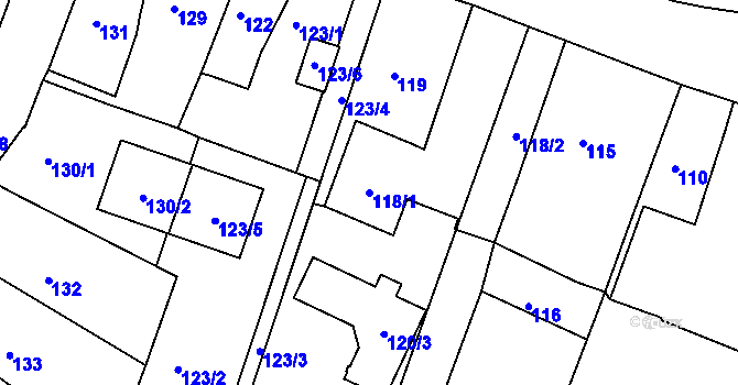 Parcela st. 118/1 v KÚ Hruškové Dvory, Katastrální mapa