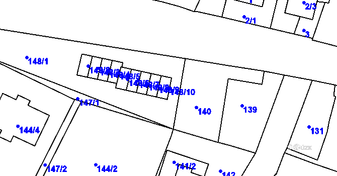 Parcela st. 148/10 v KÚ Hruškové Dvory, Katastrální mapa