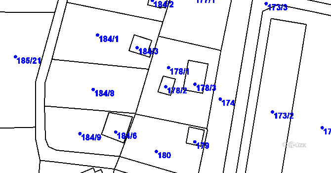 Parcela st. 178/2 v KÚ Hruškové Dvory, Katastrální mapa