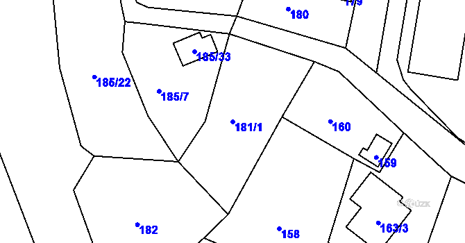 Parcela st. 181/1 v KÚ Hruškové Dvory, Katastrální mapa