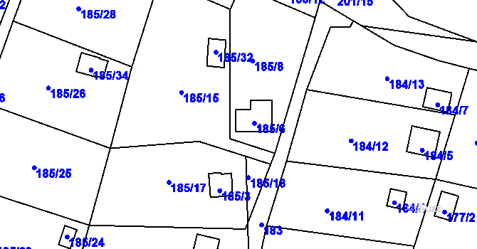 Parcela st. 185/5 v KÚ Hruškové Dvory, Katastrální mapa