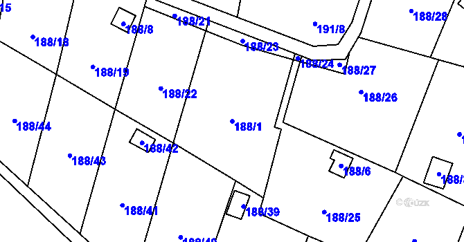 Parcela st. 188/1 v KÚ Hruškové Dvory, Katastrální mapa