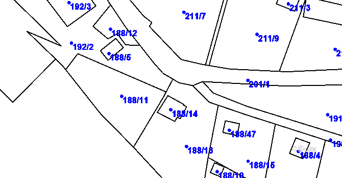 Parcela st. 188/7 v KÚ Hruškové Dvory, Katastrální mapa