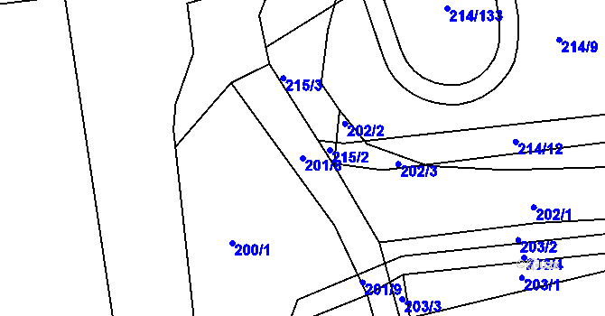 Parcela st. 201/8 v KÚ Hruškové Dvory, Katastrální mapa