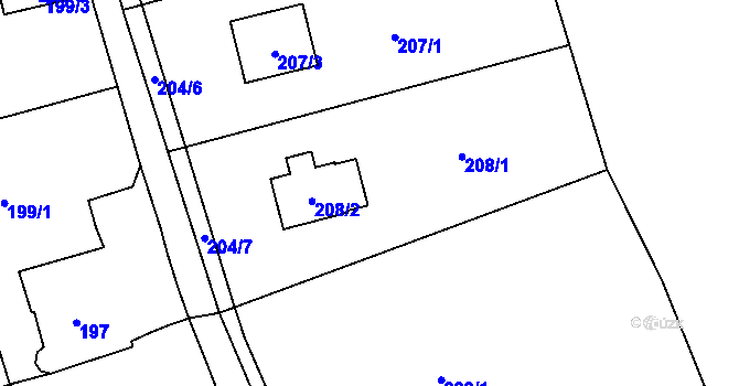 Parcela st. 208 v KÚ Hruškové Dvory, Katastrální mapa