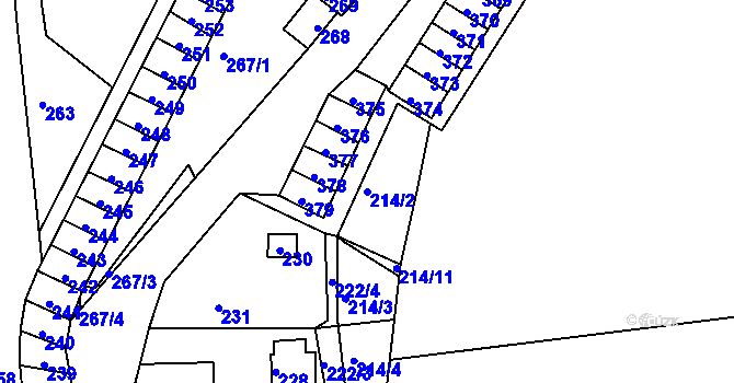 Parcela st. 214/2 v KÚ Hruškové Dvory, Katastrální mapa