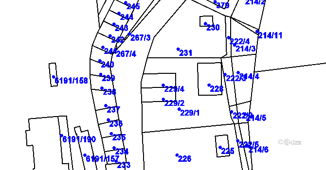 Parcela st. 229/4 v KÚ Hruškové Dvory, Katastrální mapa