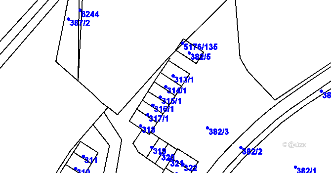 Parcela st. 314/1 v KÚ Hruškové Dvory, Katastrální mapa