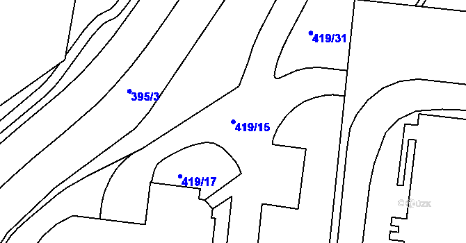 Parcela st. 419/15 v KÚ Hruškové Dvory, Katastrální mapa