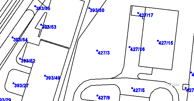 Parcela st. 427/3 v KÚ Hruškové Dvory, Katastrální mapa