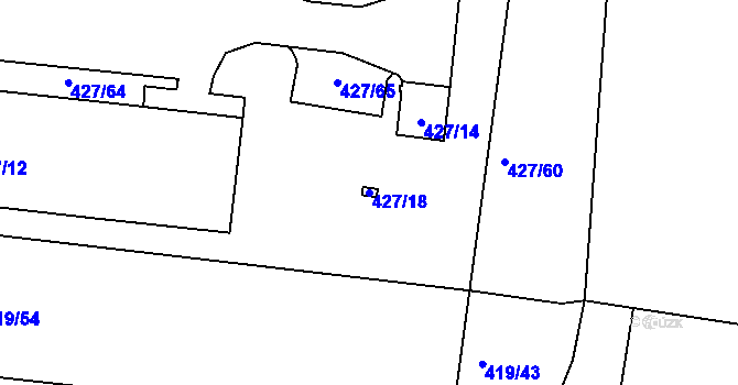 Parcela st. 427/18 v KÚ Hruškové Dvory, Katastrální mapa