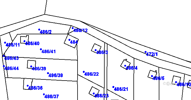 Parcela st. 486/3 v KÚ Hruškové Dvory, Katastrální mapa