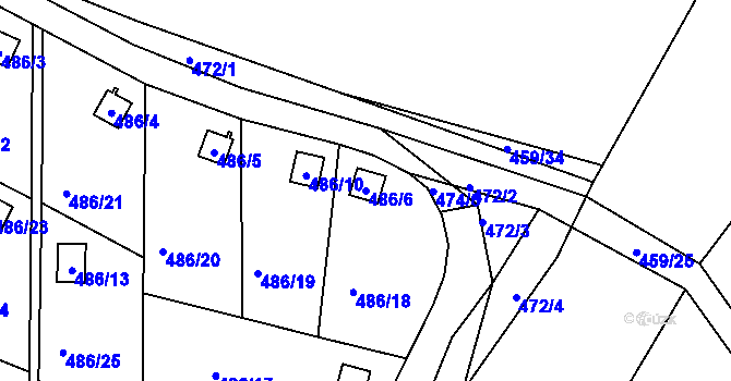Parcela st. 486/6 v KÚ Hruškové Dvory, Katastrální mapa