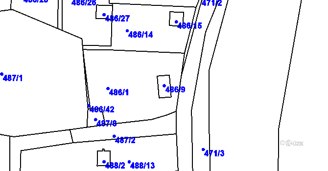 Parcela st. 486/9 v KÚ Hruškové Dvory, Katastrální mapa