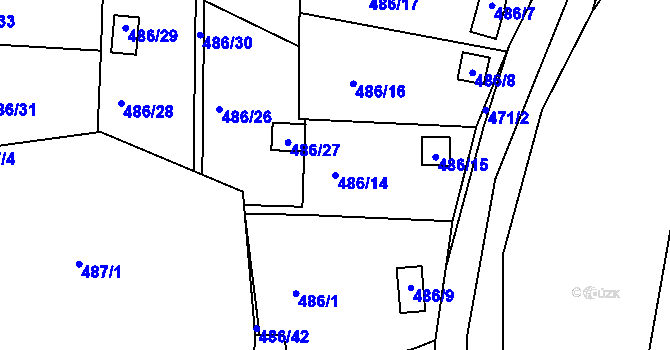 Parcela st. 486/14 v KÚ Hruškové Dvory, Katastrální mapa