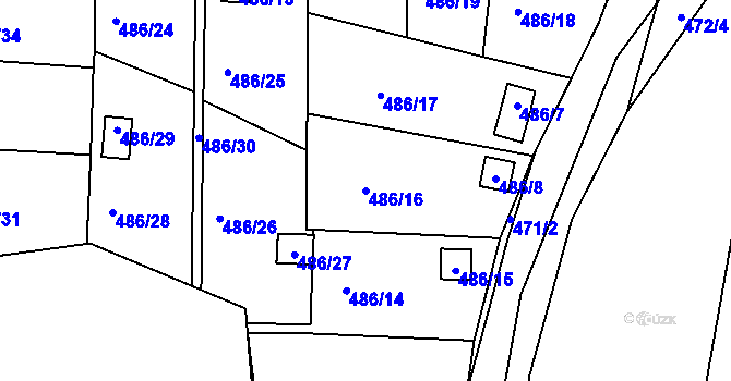 Parcela st. 486/16 v KÚ Hruškové Dvory, Katastrální mapa