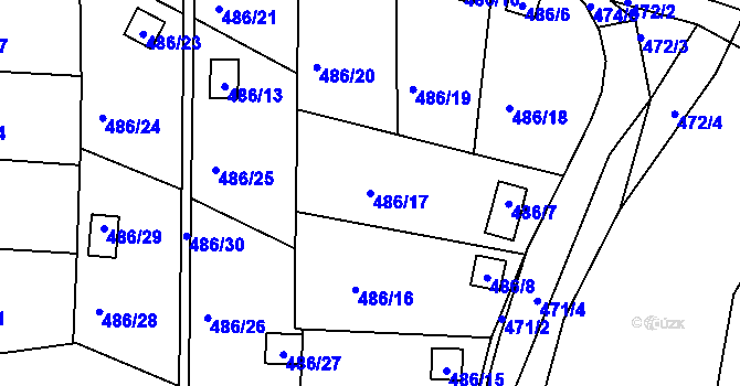 Parcela st. 486/17 v KÚ Hruškové Dvory, Katastrální mapa