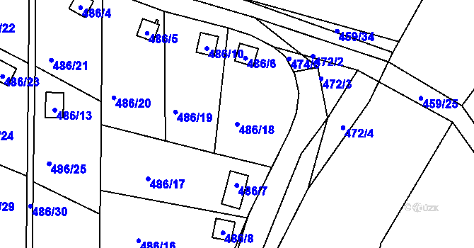Parcela st. 486/18 v KÚ Hruškové Dvory, Katastrální mapa